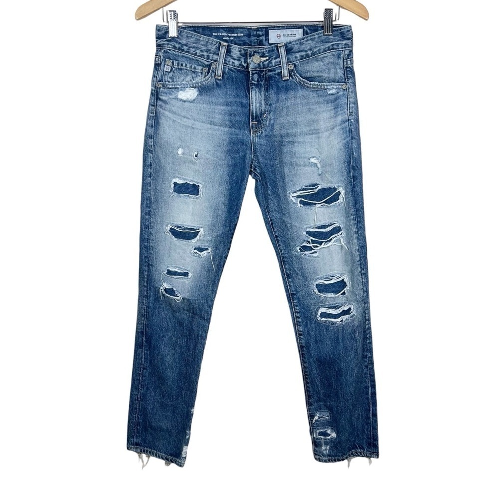 AG Adriano Goldschmied Womens Ex-Boyfriend Slouchy Slim Distressed Patch Jeans